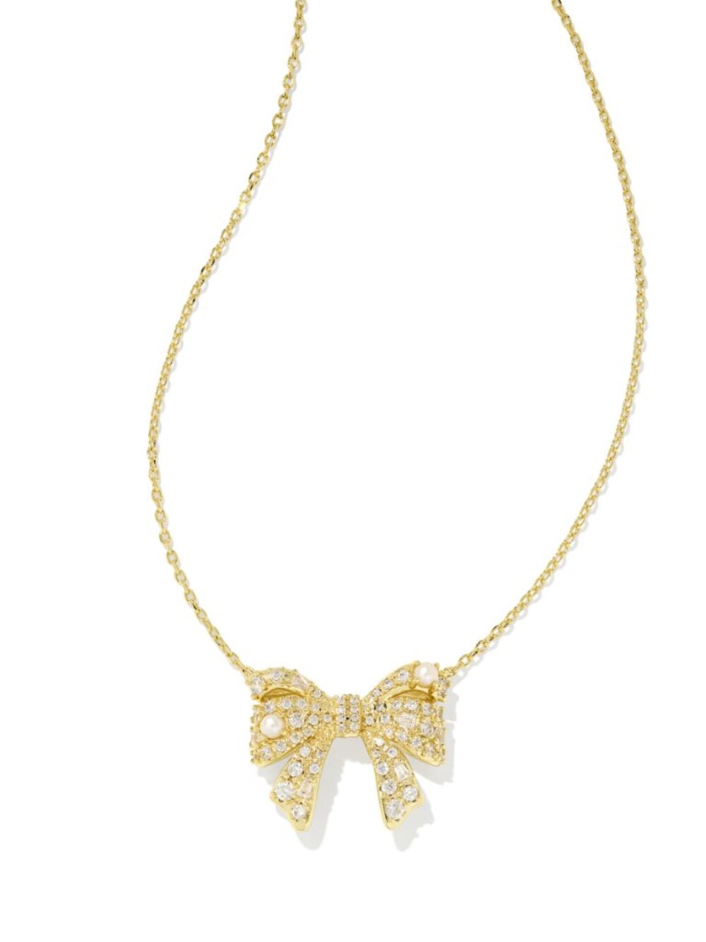 Krista Gold Bow Short Pendant Necklace in White Mix